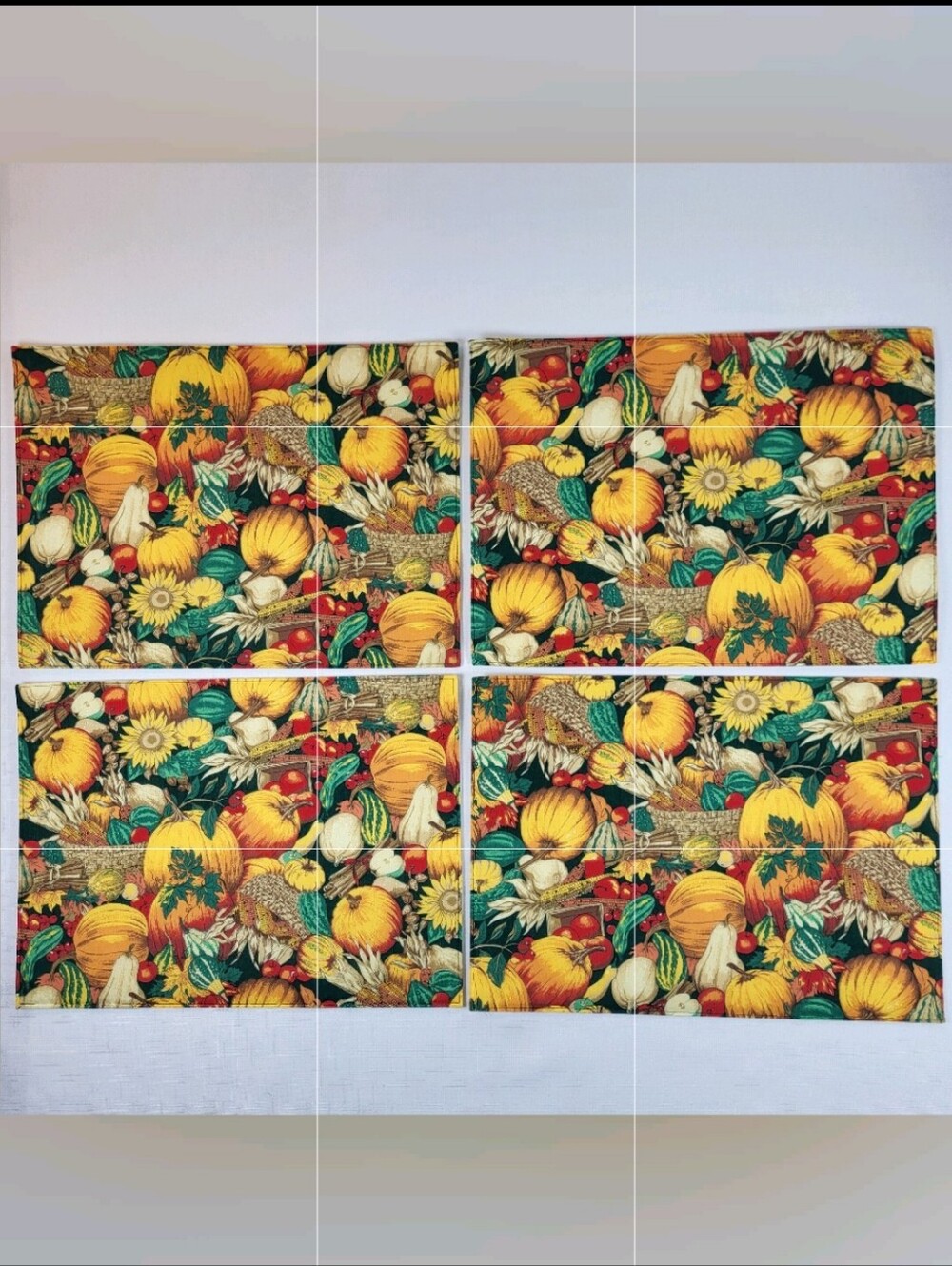 Ex-Cell Harvest Pumpkin Cloth PLACEMATS Lot of 4 Thanksgiving Fall 17"x12" NOS *